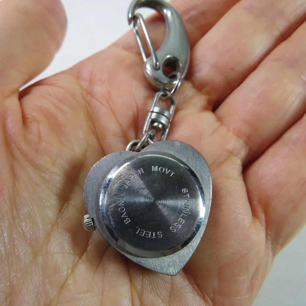 Vintage LOVE Heart Locket Watch Metal Purse Charm Pendant Clip On Dangle